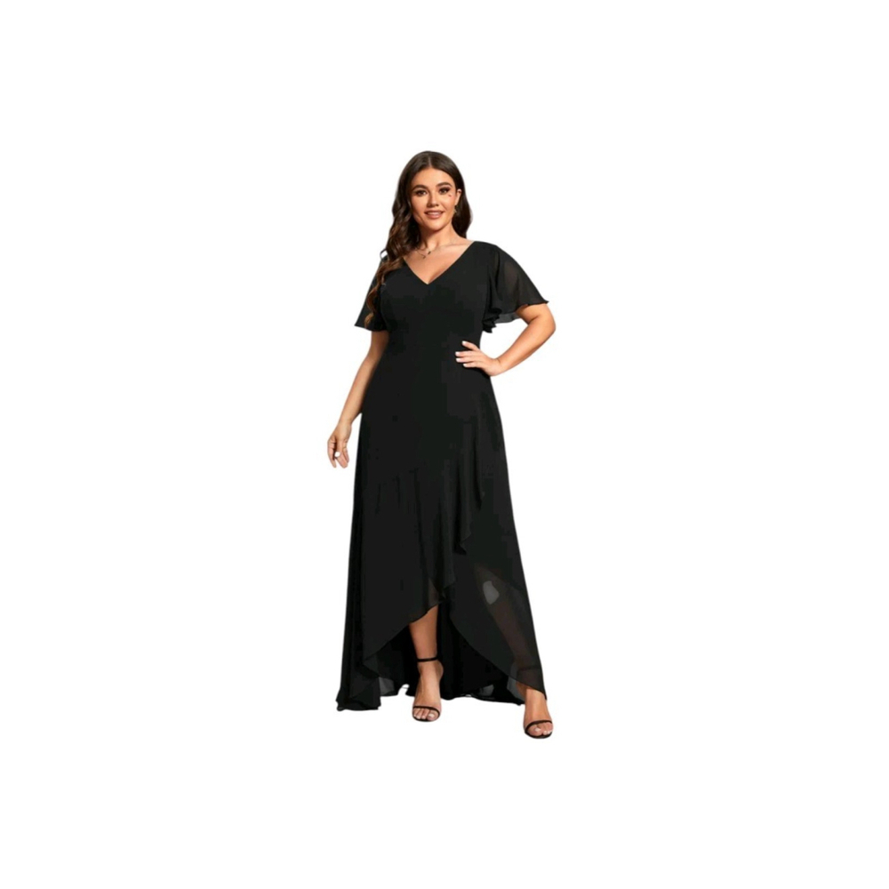 NEW Ever Pretty Black V Neck High Low Ruffles Chiffon Formal Dress Size 18